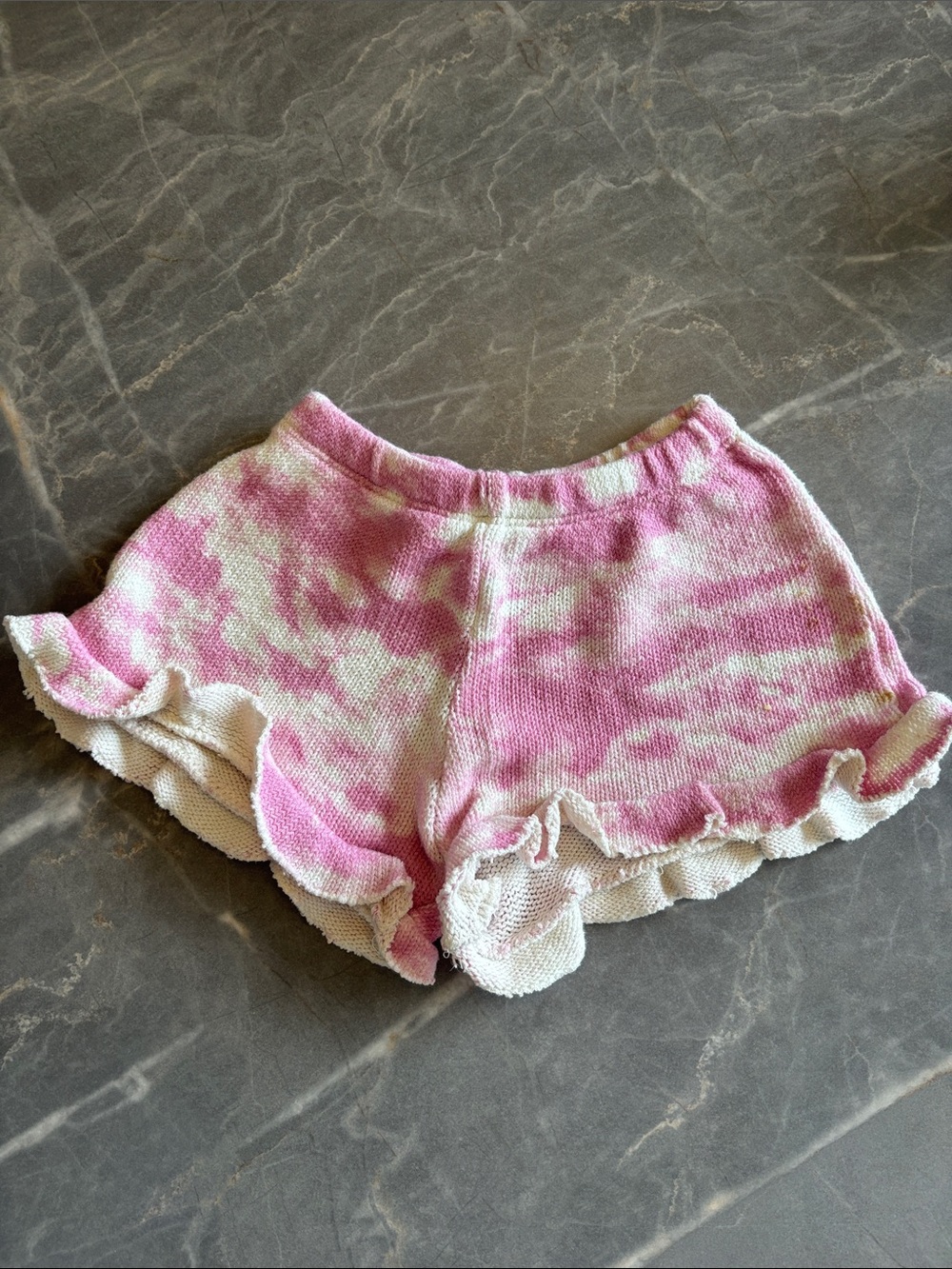 Zara Pink and Cream Tie-Dye Ruffle Shorts